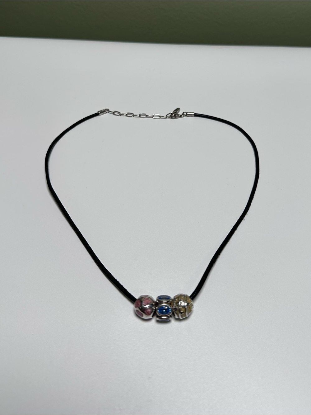 PANDORA Sterling Silver 925 ALE and Leather Cord Necklace & Charms RETIRED 17.5”
